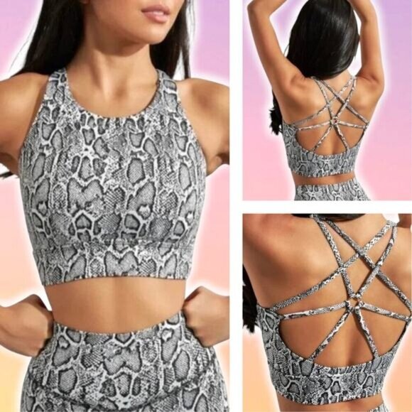 BUFFBUNNY Evolve Jacquard Sports Bra Sz XS Reptilia Print Black White - Picture 1 of 5